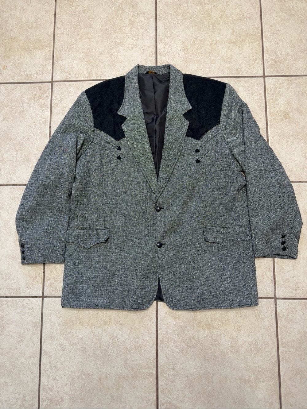 Vintage Pioneer Wear Western Sport Coat Blazer 54L USA Gray Black Cowboy Rodeo - Picture 2 of 11